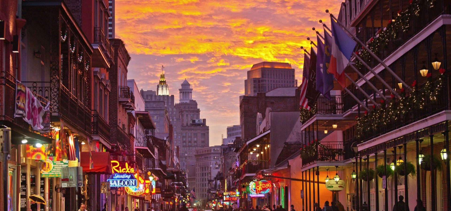 New Orleans Bourbon Street at dusk