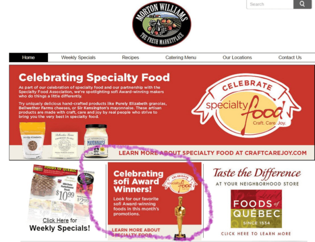 Homepage of Morton Williams featuring sofi Awards promotion.
